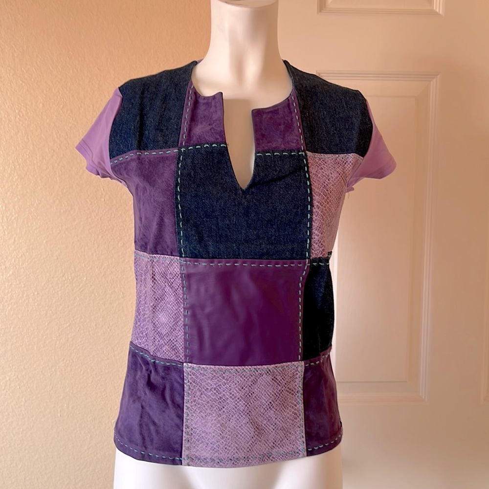 Morgan De Toi patchwork purple top Small